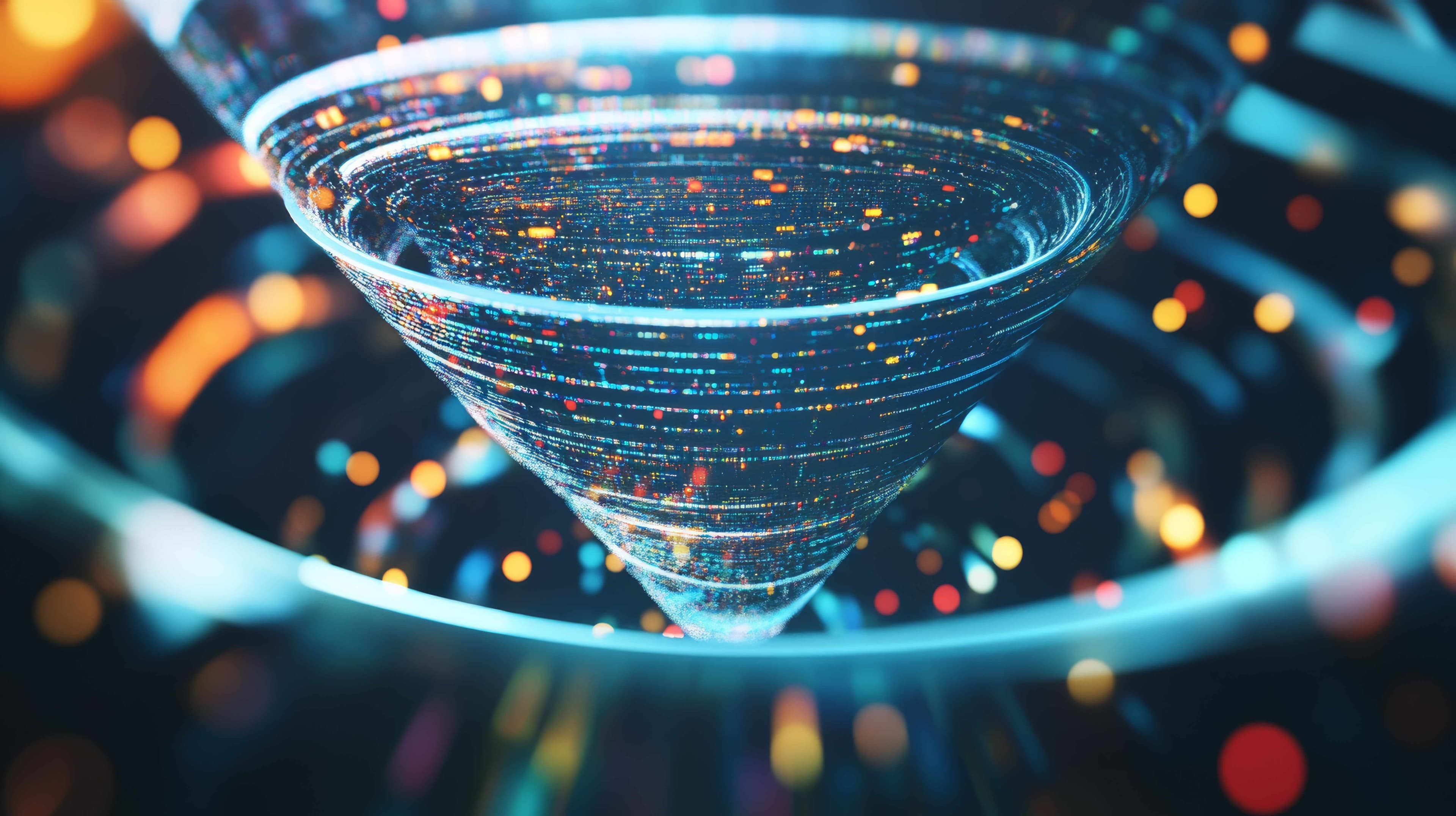 Illustration des Marketingfunnels mit Connected TV Werbung, von Awareness über Consideration bis zur Conversion, inklusive Targeting-Strategien. CTV im Marketingfunnel strategisch einsetzen - so geht's. viiew.de powered by esome advertising technologies GmbH.